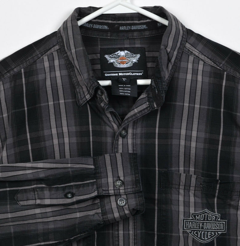 Harley-Davidson Men's LT Tall Black Gray Plaid Garage Mechanic Biker Shirt