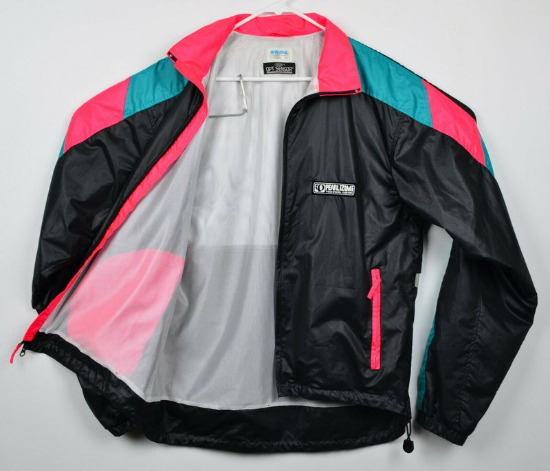 Vtg Pearl Izumi Men's Large Black Neon Pink Reflective Full Zip Cycling Jacket