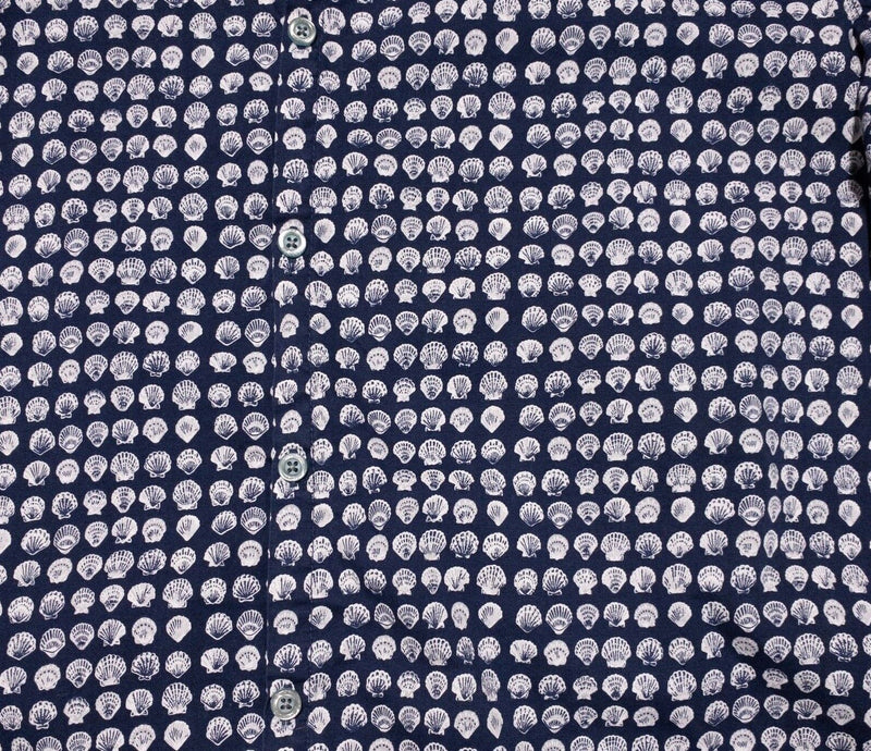 Tori Richard Hawaiian Shirt Medium Men's Seashell Print Navy Blue Short Sleeve