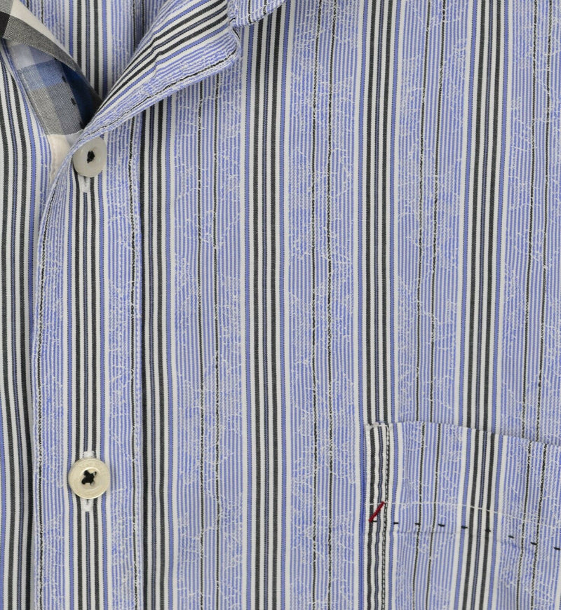 Nat Nast Men's Sz XL American Fit Blue Floral Striped Long Sleeve Button Shirt