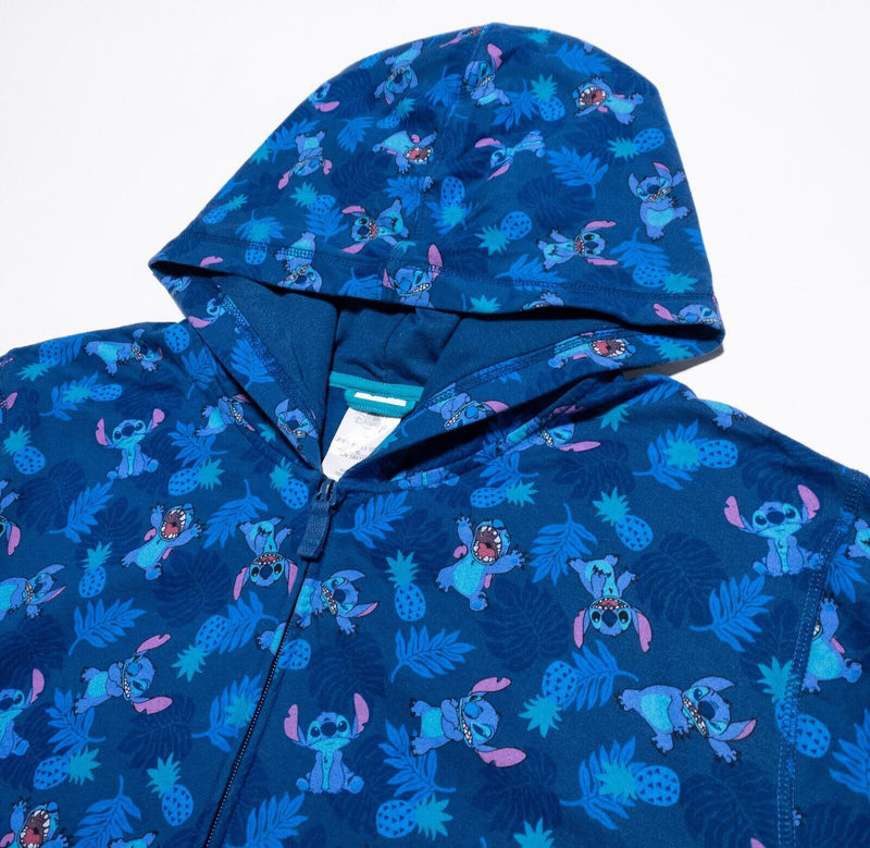 Disney Lilo & Stitch Hoodie Men's XL Full Zip Hooded Pattern Floral Blue