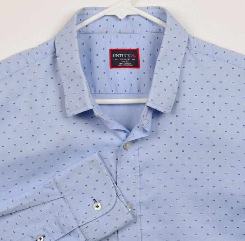 UNTUCKit Men's Sz XL Slim Fit Blue Polka Dot Long Sleeve Button-Front Shirt