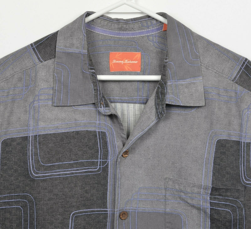 Tommy Bahama Men's 1XB (XL Big) 100% Silk Black Gray Button-Front Hawaiian Shirt
