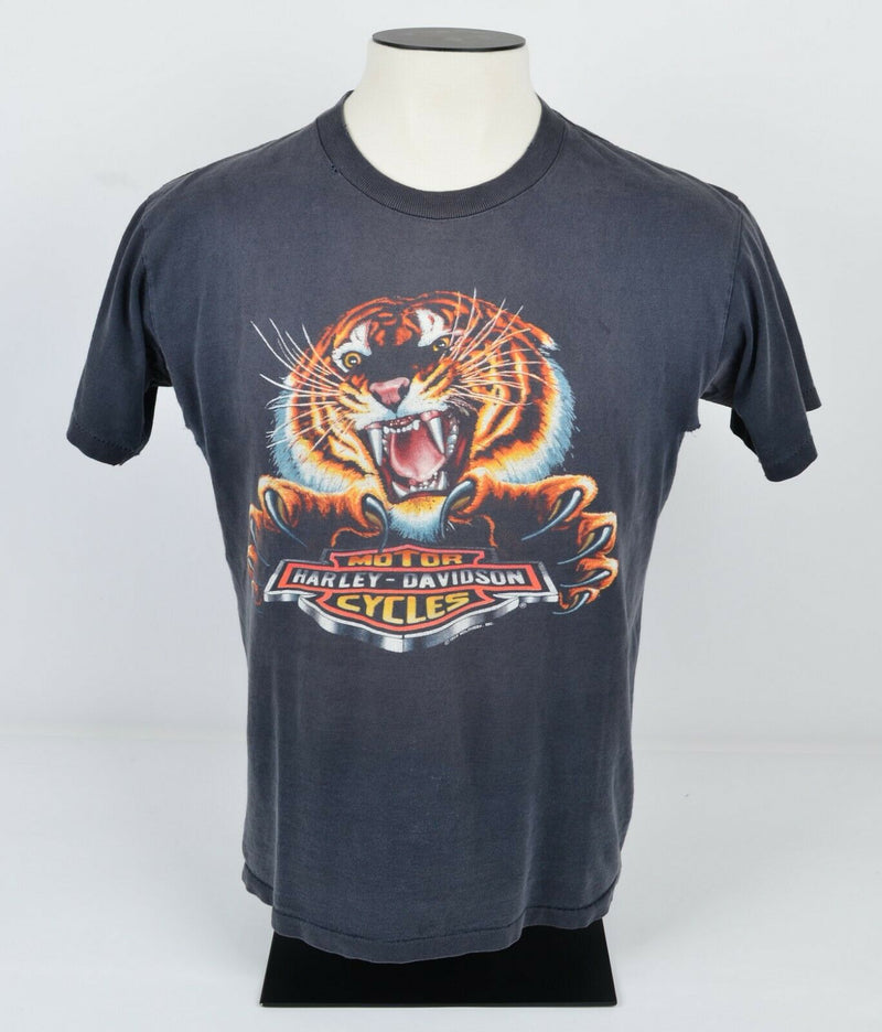 Vintage 1989 Harley-Davidson Men's Medium Tiger 3D Bar & Shield Logo T-Shirt