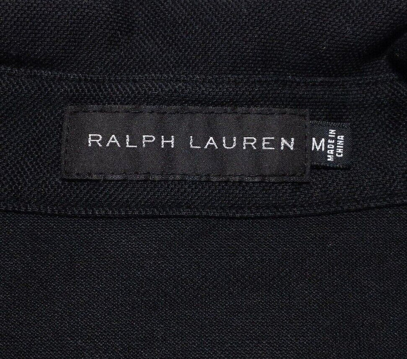 Ralph Lauren Black Label Shirt Men's Medium Pearl Snap Solid Black Short Sleeve