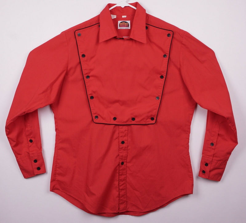 Vtg Miller Western Wear Men's Sz Large Solid Red Cowboy Rodeo Bib Shirt