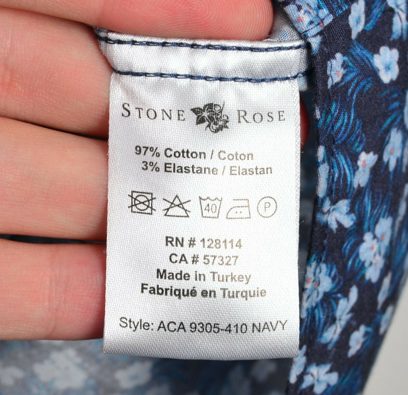 Stone Rose Men's Small Floral Blue Cotton Elastane Blend Button-Front Shirt