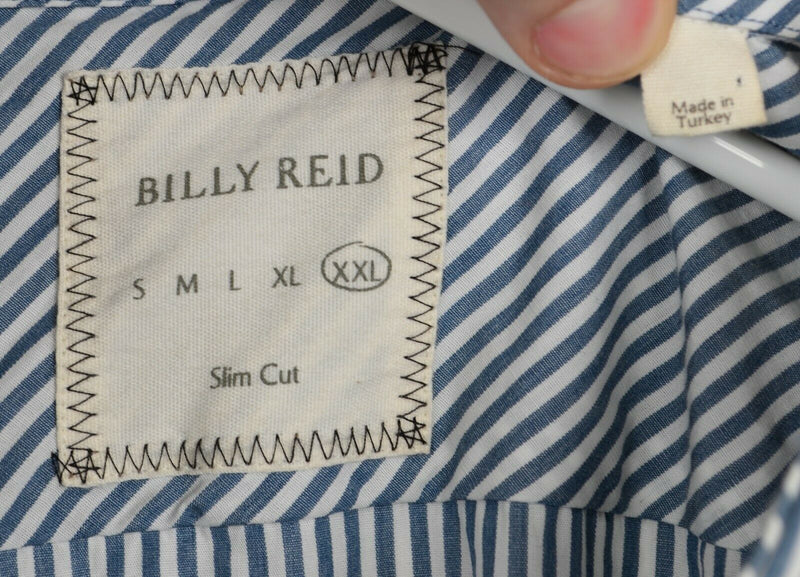 Billy Reid Men's 2XL Slim Cut Blue Pin-Striped Spread Collar Long Sleeve Shirt