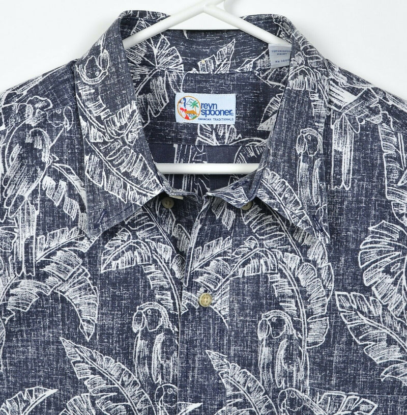 Reyn Spooner Men's 2XL Parrot Floral Print Navy Blue Hawaiian Traditionals Shirt