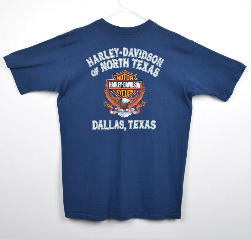 Vintage 90s Harley-Davidson Men's Large USA Gold Bald Eagle Blue Texas T-Shirt