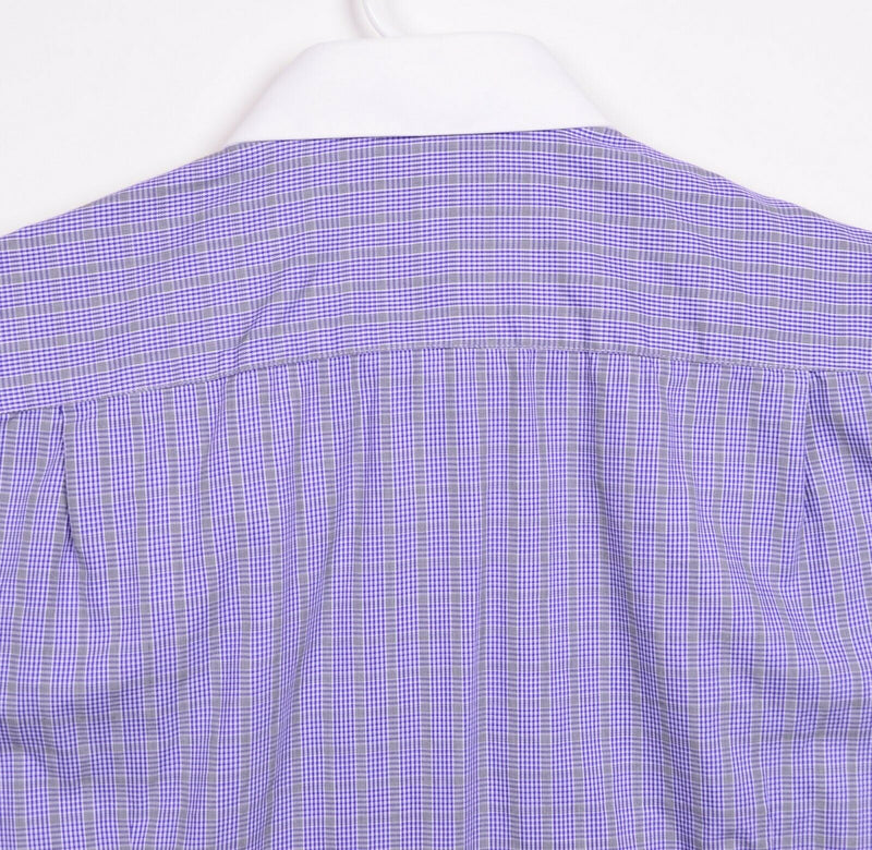 Vince Camuto Men's 17 32/33 Slim Fit Purple Plaid Contrast Collar Dress Shirt