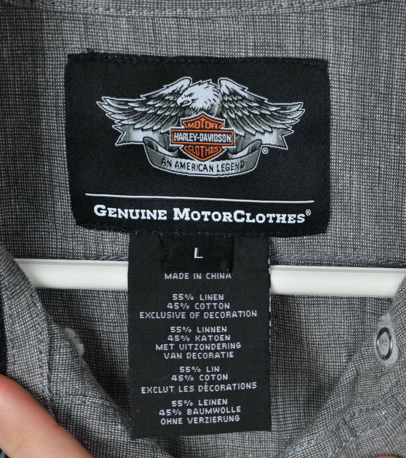 Harley-Davidson Men's Large Linen Blend Graphic Biker Garage Mechanic Shirt