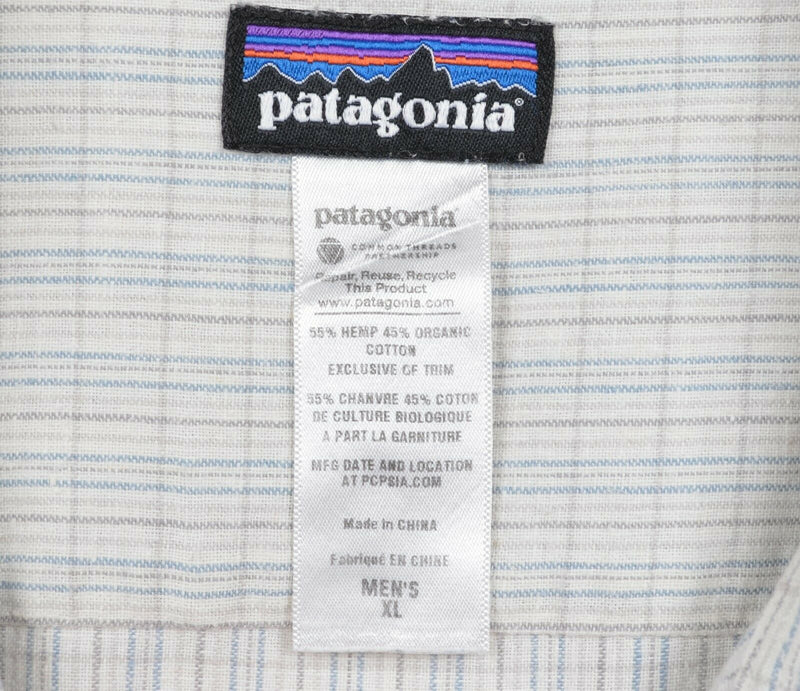 Patagonia Men's XL Hemp Blend Migration White Blue Plaid Button-Front Shirt