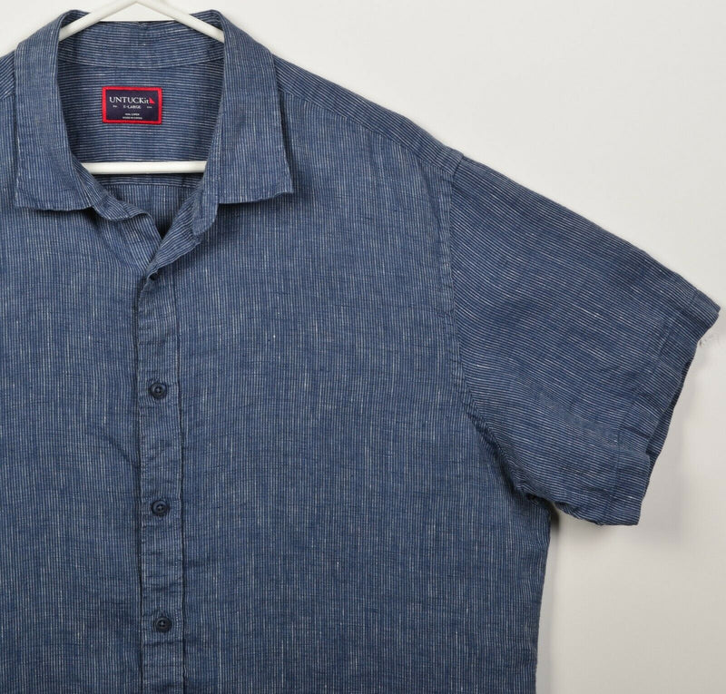 UNTUCKit Men's XL Blue Striped 100% Linen Boho Short Sleeve Button-Front Shirt