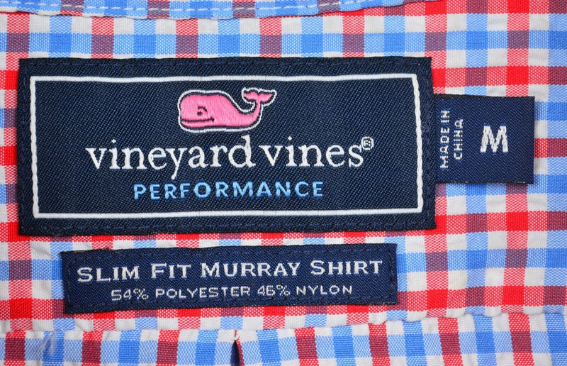 Vineyard Vines Performance Men's Sz Medium Slim Fit Red Blue Plaid Murray Shirt