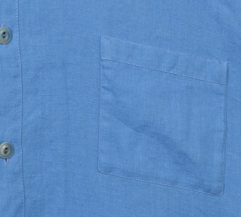 Flax Jeanne Engelhart Men's Large 100% Linen Solid Blue Button-Front Shirt