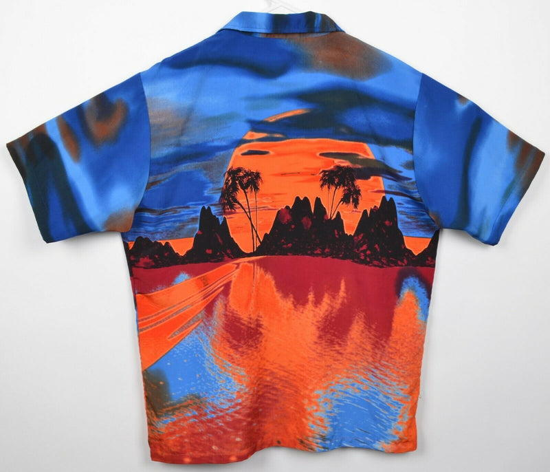 ODO Men's Medium Sunset Graphic 100% Polyester Blue Orange Y2K Club Camp Shirt