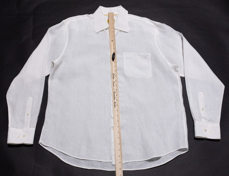 Robert Talbott Carmel Linen Shirt Men's Large Long Sleeve Solid White Button-Up