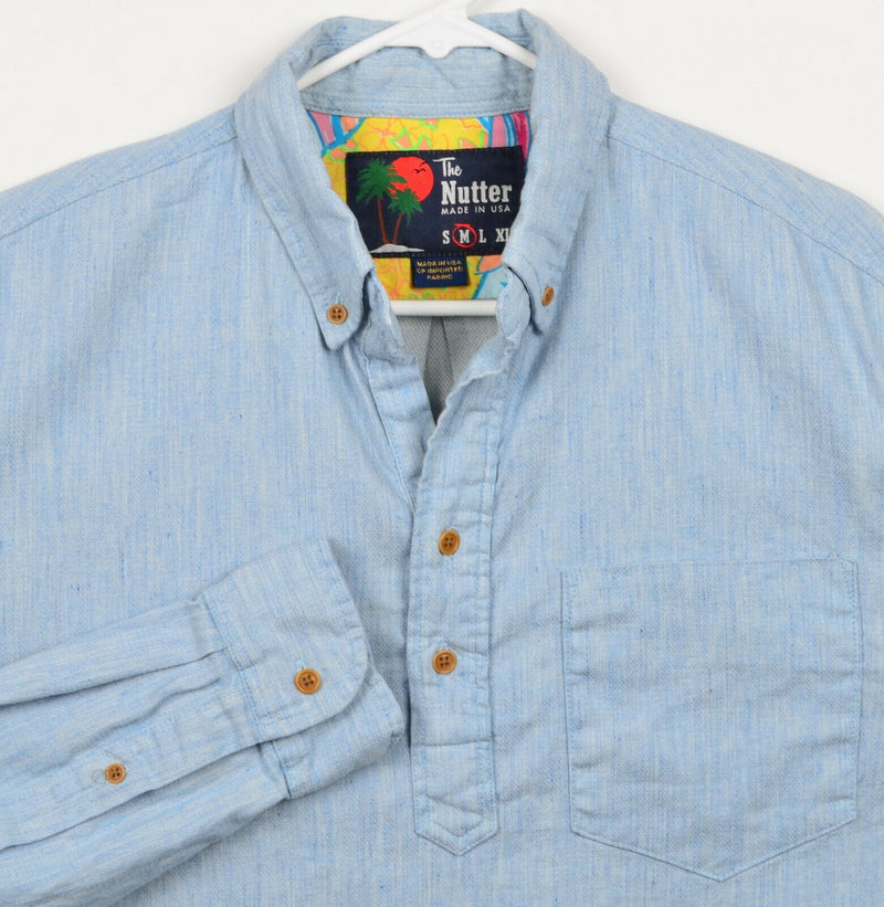 Chubbies The Nutter Men's Medium Blue Linen Blend Made in USA Long Sleeve Shirt