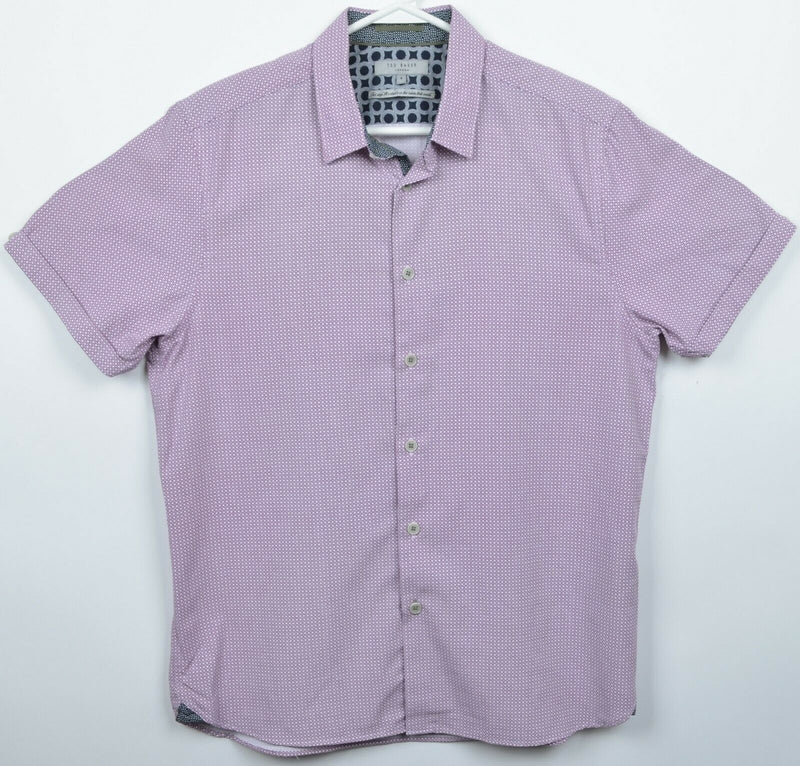 Ted Baker London Men's 4 (Large) Pink/Purple Geometric Modal Button-Front Shirt