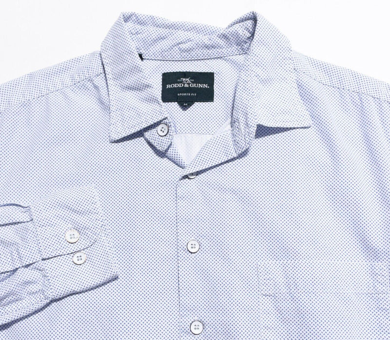 Rodd & Gunn Shirt Men's Medium Sports Fit Polka Dot White Blue Long Sleeve