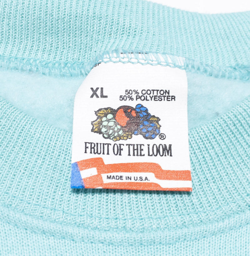 Vintage Fruit of the Loom Sweatshirt Men's XL 80s Blank Aqua Blue 50/50 USA Crew