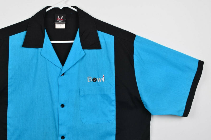 Hilton Bowling Retro Men's Large Blue Black Rockabilly Embroidered Shirt