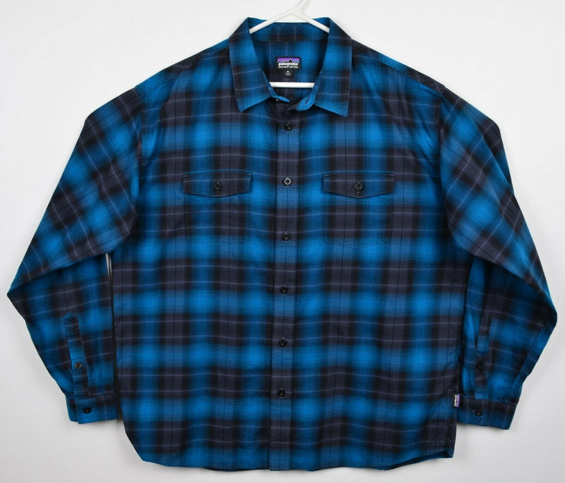 Patagonia Organic Cotton Men's XL Blue Black Plaid Buckshot Flannel Shirt