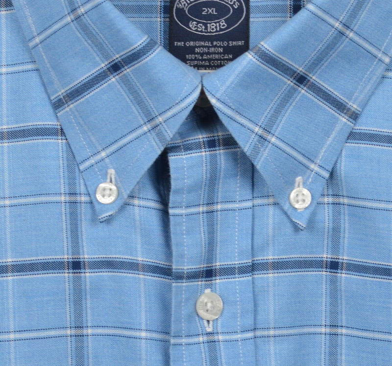 Brooks Brothers Men's 2XL Blue Navy Plaid Logo Non-Iron Button-Down Shirt