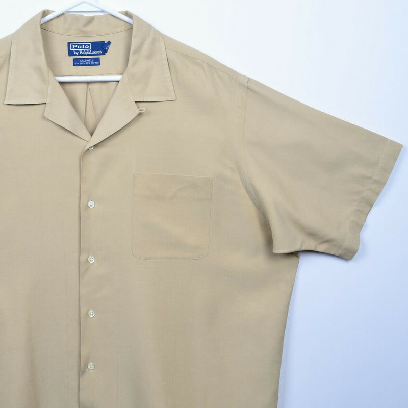 Polo Ralph Lauren Men's XL Silk Blend Solid Beige Caldwell Camp Shirt