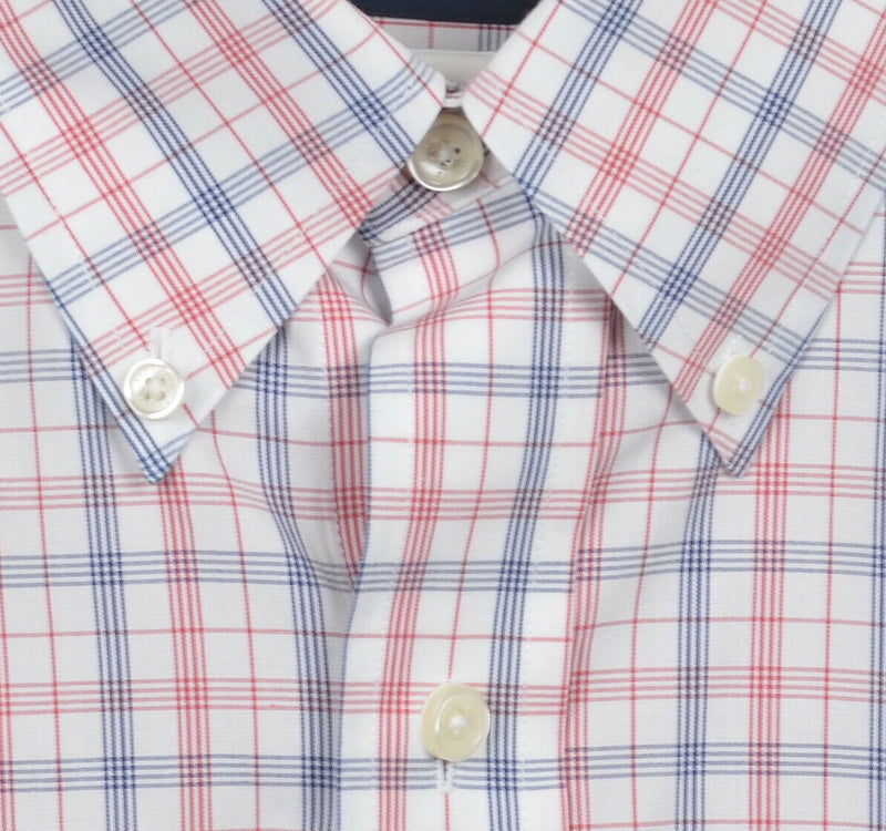 Brooks Brothers Men's 2XL Non-Iron Red Blue Plaid Button-Down Dress Shirt