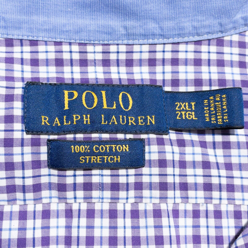 Polo Ralph Lauren Shirt Men's 2XLT Tall Stretch Purple Plaid Check Button-Up