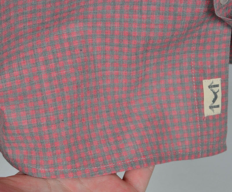 Marine Layer Men's XL Pink Gray Plaid Check Polyester Cotton Button-Down Shirt