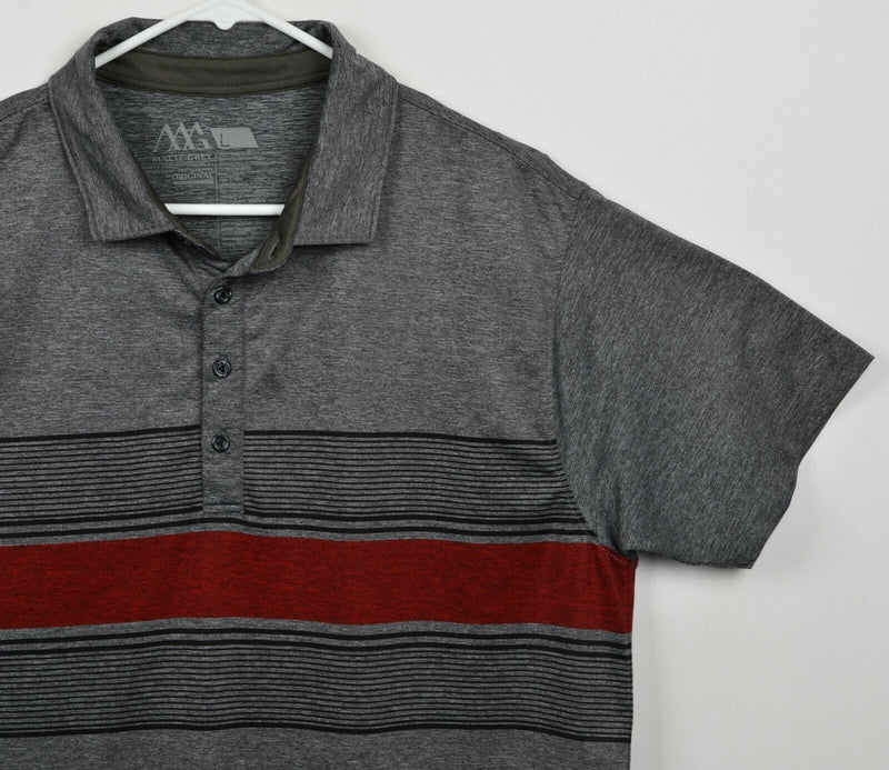 Matte Grey Men's Sz Large Gray Red Striped Two Tone Performance Golf Polo Shirt
