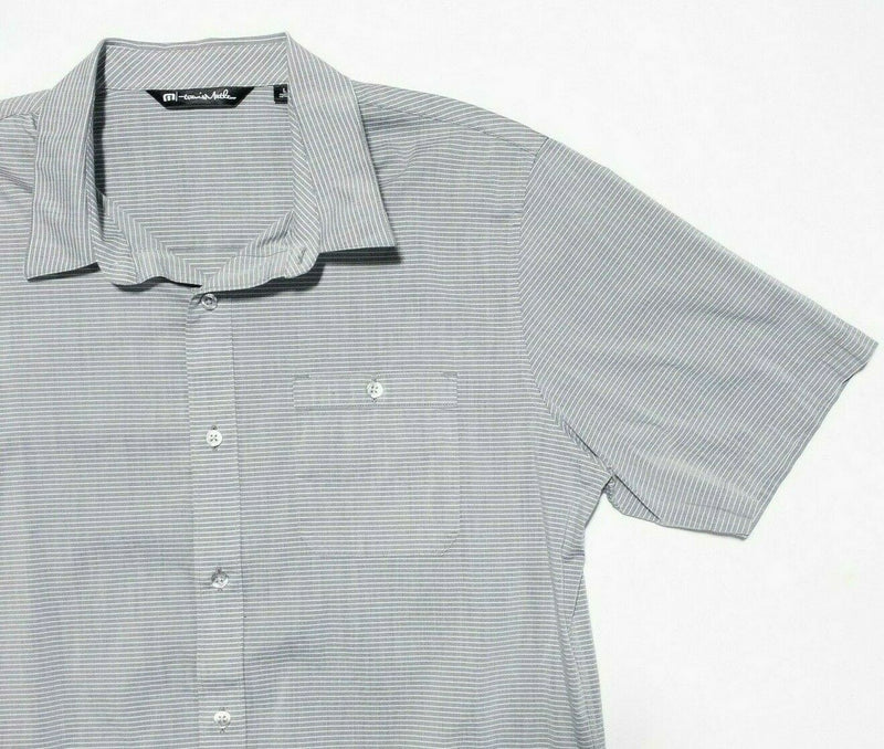 Travis Mathew Button-Up Shirt Men's Large Gray Striped Casual Short Sleeve