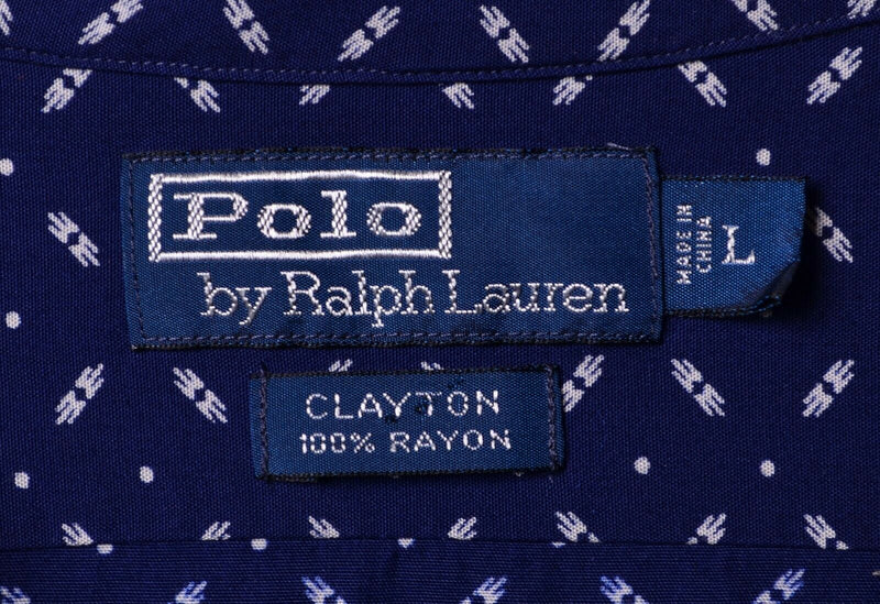 Polo Ralph Lauren Men's Sz Large Clayton 100% Rayon Blue Geometric Shirt