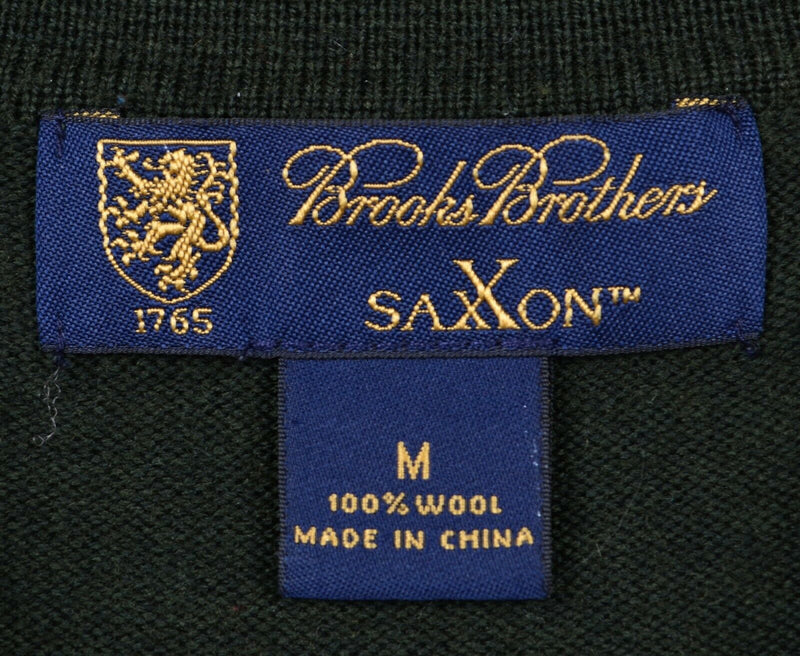 Brooks Brothers Men's Medium 100% Saxxon Wool Dark Green Collared Sweater