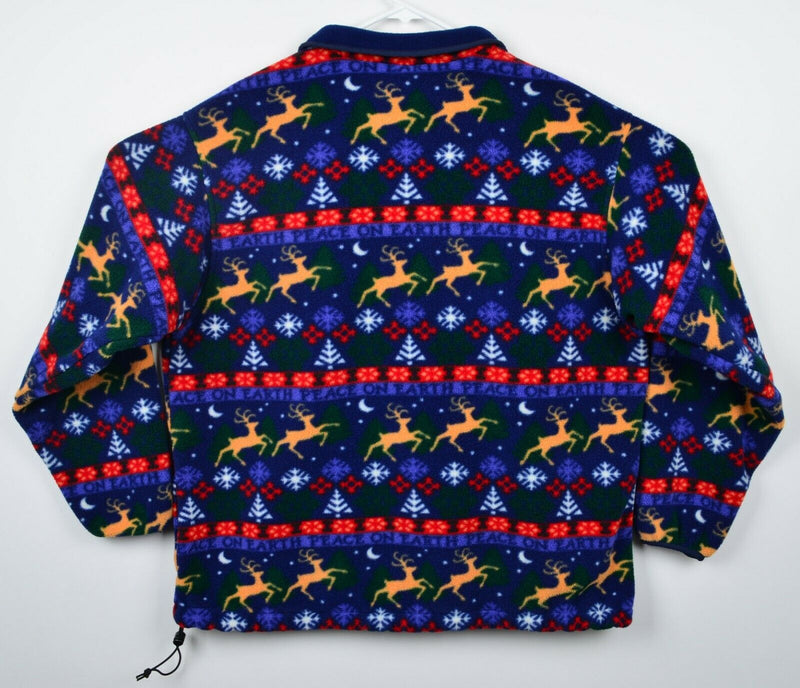 Vintage 90s L.L. Bean Women's XL? Christmas Reindeer Snap-T Fleece Jacket