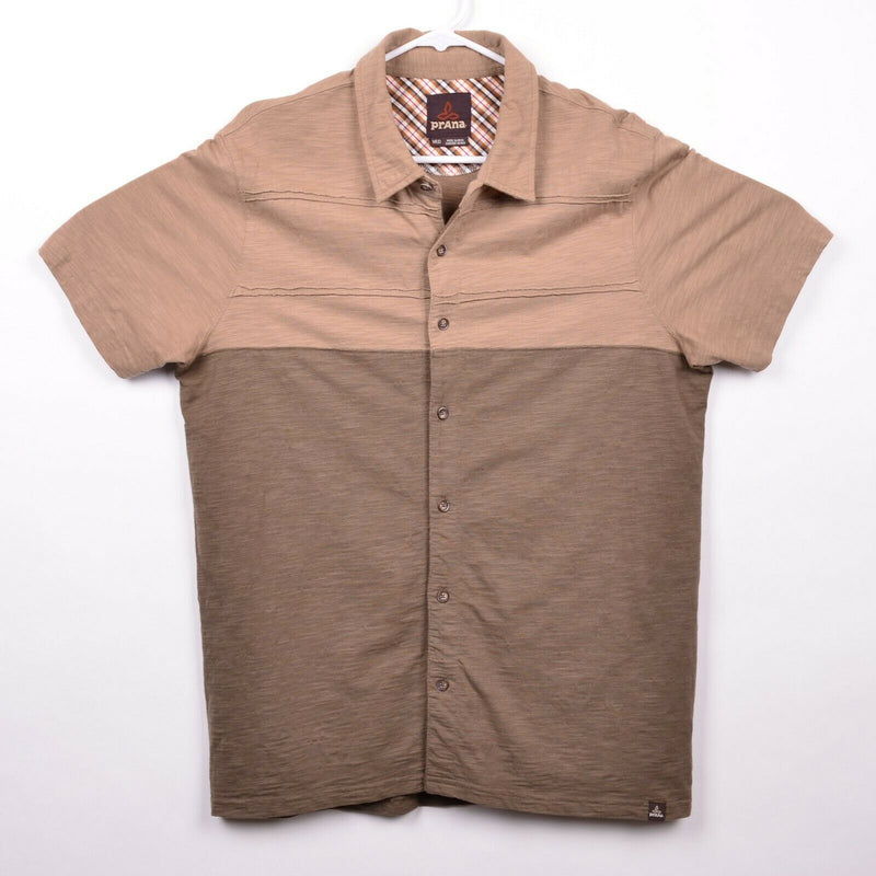 Prana Men's Sz Medium Two Tone Brown Organic Cotton Button Front Shirt