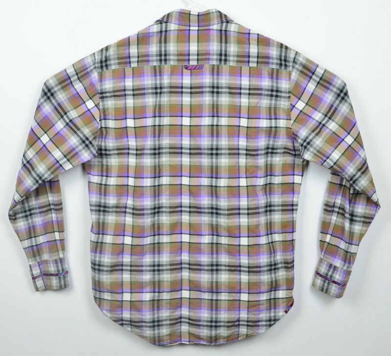 Robert Graham Freshly Laundered Men Medium Brown Purple Plaid Button-Front Shirt