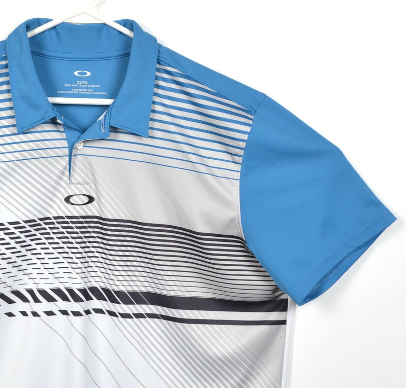 Oakley Hydrolix Men's XL White Blue Striped Polyester Wicking Golf Polo Shirt