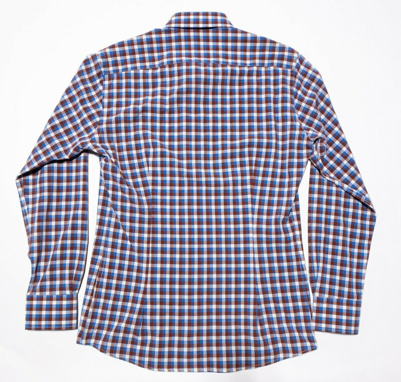 State & Liberty Athletic Fit Dress Shirt Wicking Blue Red Check S&L Men's Medium