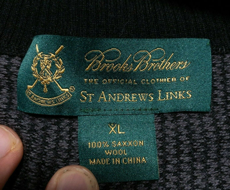 Brooks Brothers St. Andrew's Links Men's XL Saxxon Wool Black 1/4 Zip Sweater