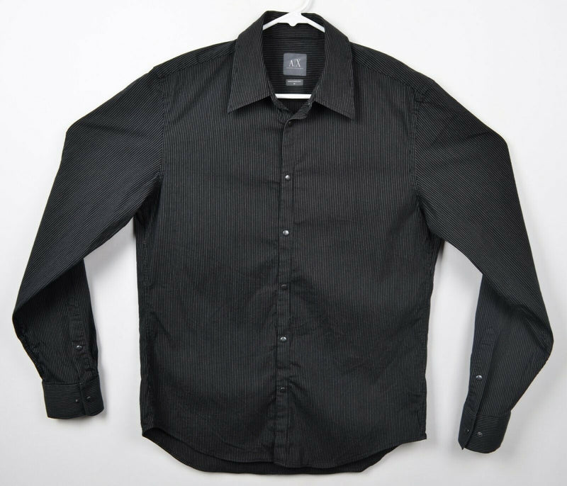 Armani Exchange Men's Sz Medium Snap-Front Black Striped A|X Long Sleeve Shirt