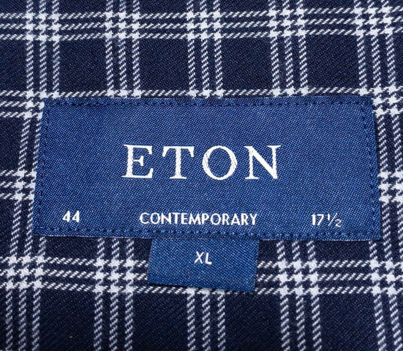 Eton Contemporary 44 17.5 Men's Dress Shirt Lyocell Cotton Blend Navy Blue Check