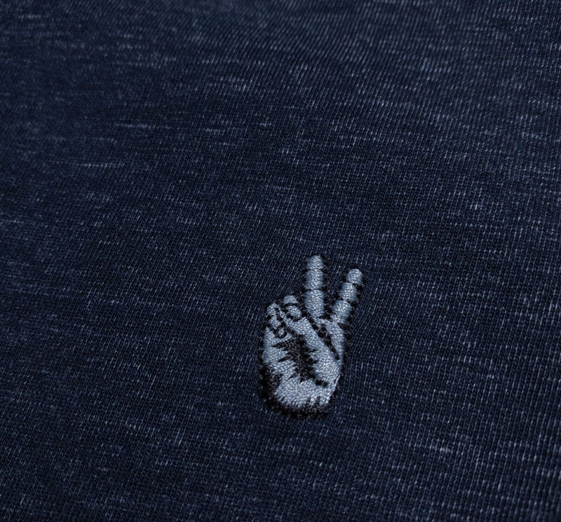 John Varvatos Polo Shirt Men's 2XL Navy Blue Distressed Peace Sign Logo