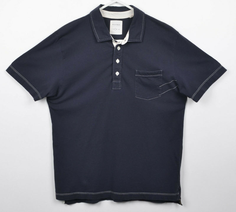 Billy Reid Men's Sz Large Dark Navy Blue Stitch Accent Pocket Polo Shirt