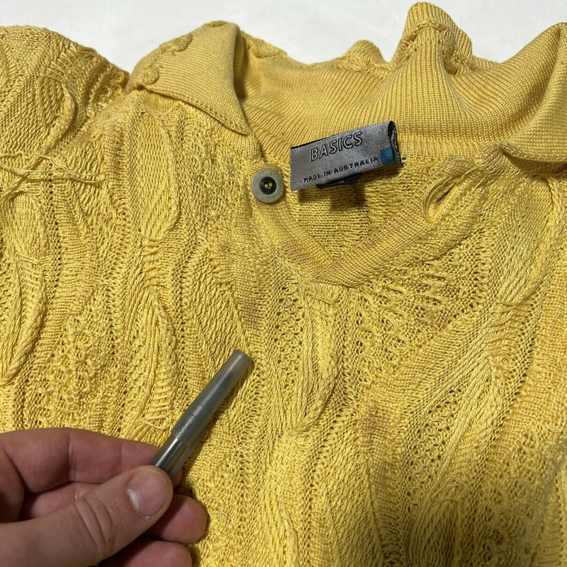 COOGI Basics Sweater Textured 3D Knit Short Sleeve Yellow Vintage 90s Men's XL
