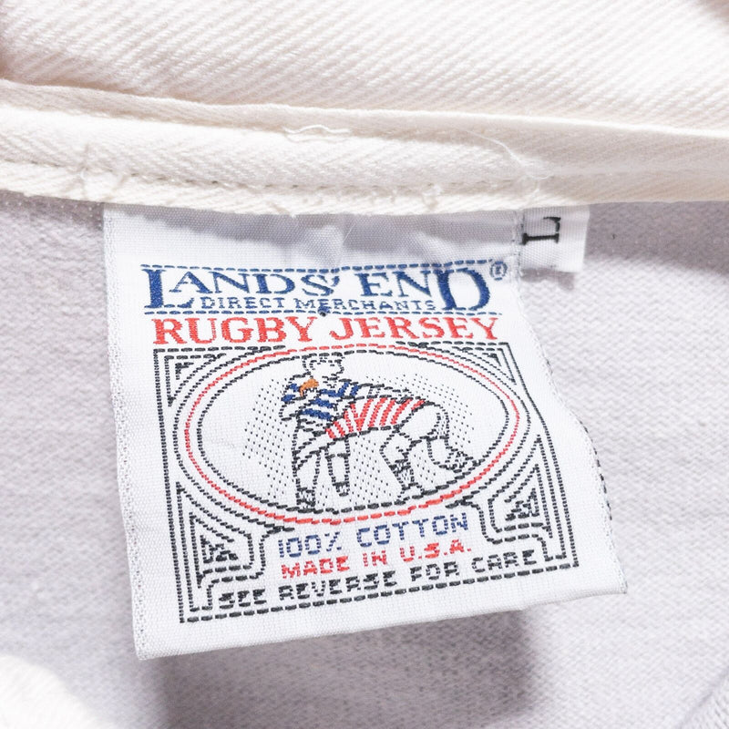 Vintage Lands' End Rugby Shirt Men's Large Polo 80s Gray Striped USA Preppy