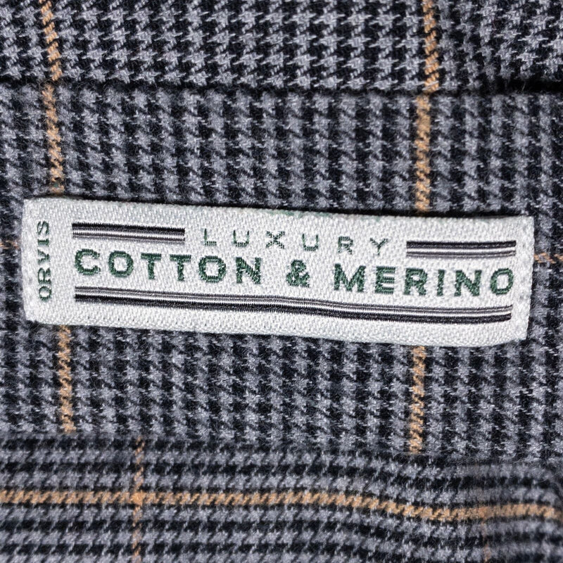 Orvis Flannel Shirt Men's XL Cotton Merino Blend Performance Houndstooth Gray